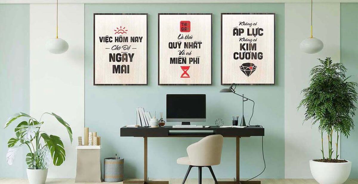 Decor trang trí văn phòng với tranh ảnh và slogan động lực