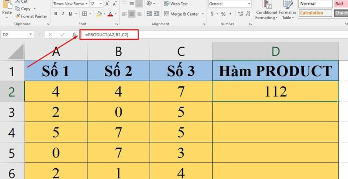 Cách tính hàm nhân trong Excel với nhiều điều kiện