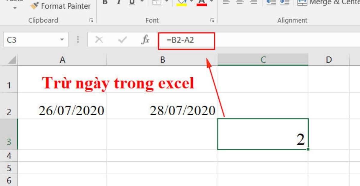 Các công thức trừ ngày trong Excel cơ bản