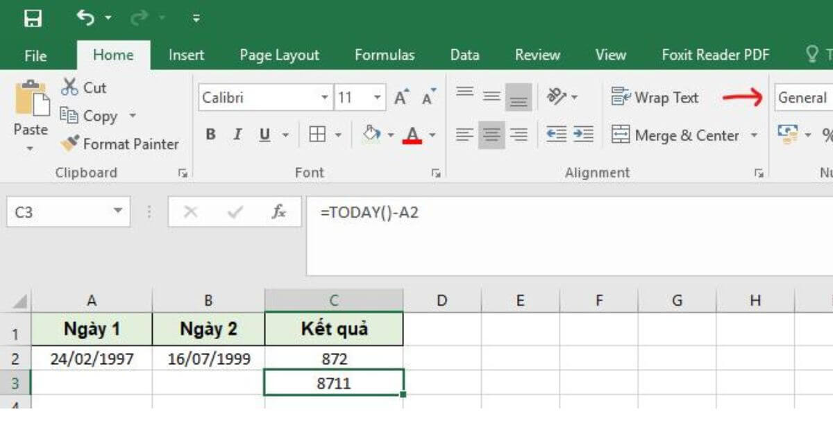 Cách trừ ngày tháng năm trong Excel bằng phép trừ trực tiếp