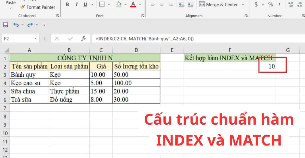 Cấu trúc chuẩn của hàm INDEX và MATCH