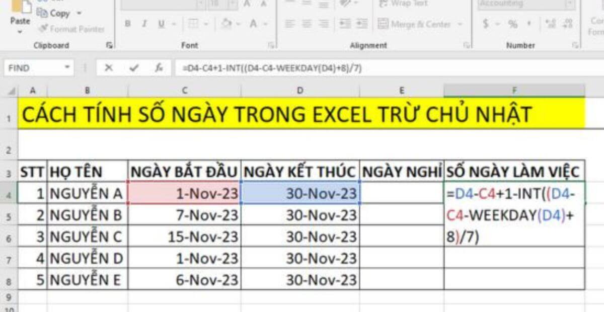 Trừ ngày trong Google Sheet để tính số ngày làm việc
