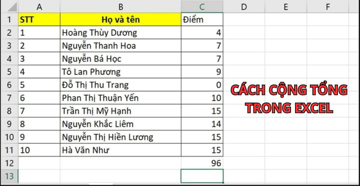 6 Cách cộng tổng trong Excel kèm mẹo hay siêu nhanh