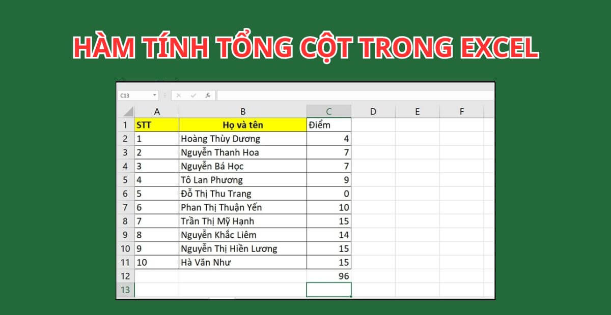 8 Cách viết hàm tính tổng cột trong excel nhanh, dễ hiểu