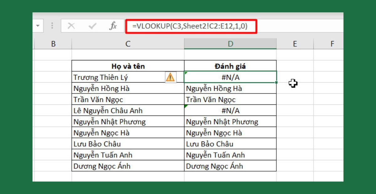Nhầm lẫn phổ biến khi dùng VLOOKUP với hàng