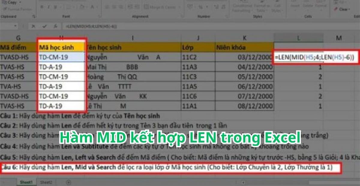 7 Cách ứng dụng hàm MID kết hợp LEN trong Excel thực tế