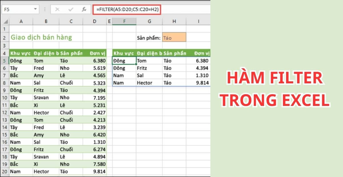 Cách dùng hàm FILTER trong Excel và 3 lỗi sai cần tránh