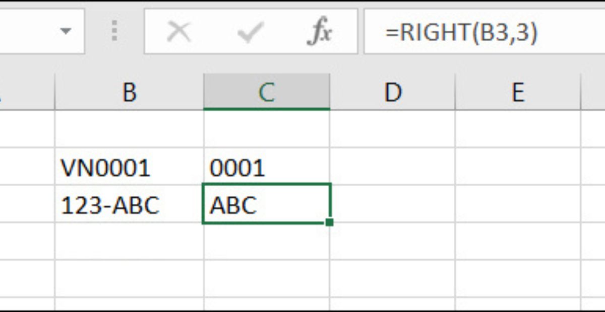 Hàm RIGHT trong Excel chi tiết