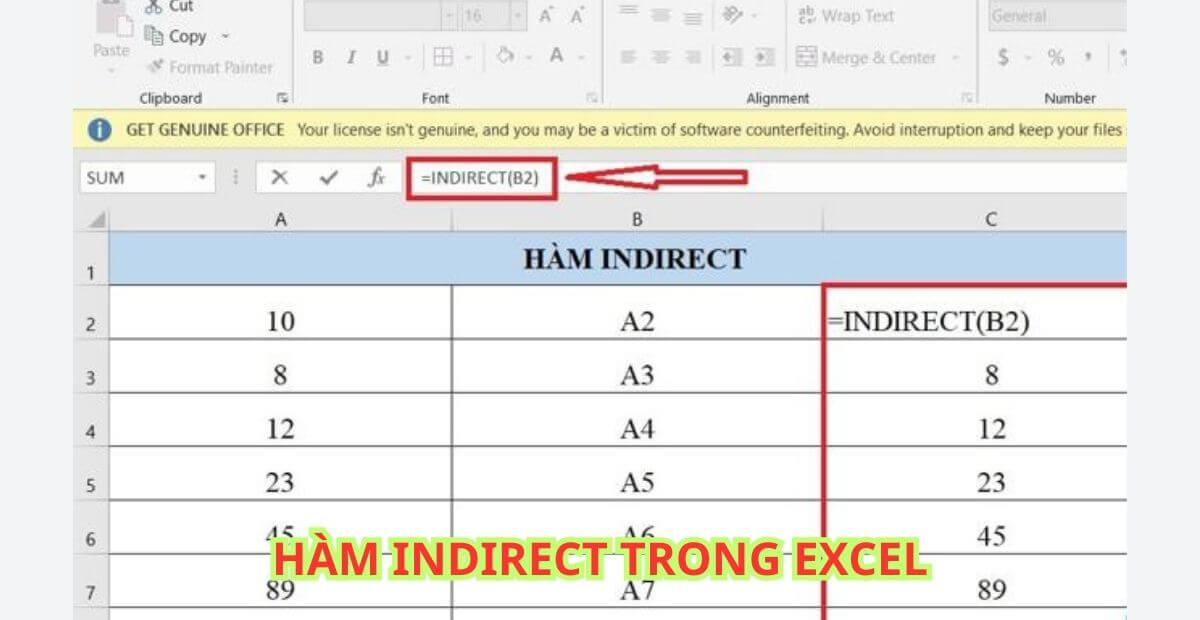 Lưu ý khi sử dụng hàm INDIRECT