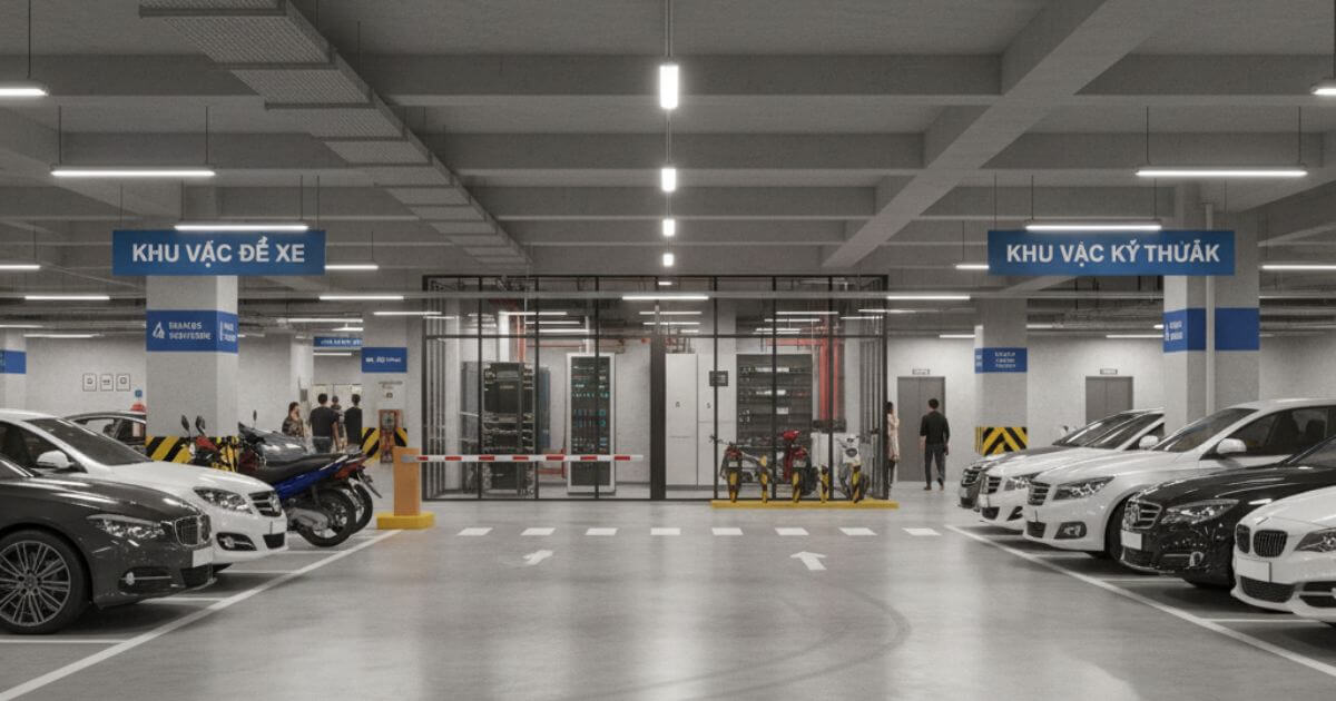 tầng hầm khu vực để xe và kỹ thuật